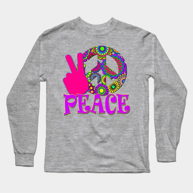 Hippie Peace Sign Long Sleeve T-Shirt by AlondraHanley